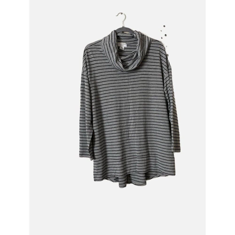 Liz Claiborne Women Grey/stripe Turtleneck Pullover Tunic Sweater Top Size XL.